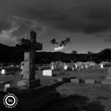 tropical cemetery with stone cross gravestone marker - minimum filter 5