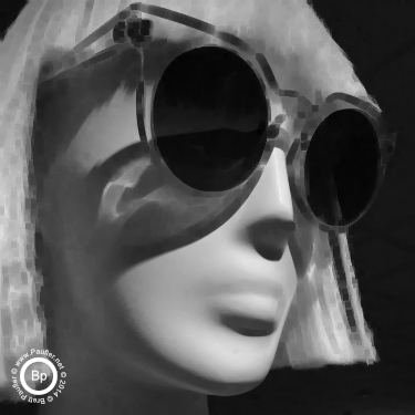 store mannequin with wig and sunglasses - minimum filter 5