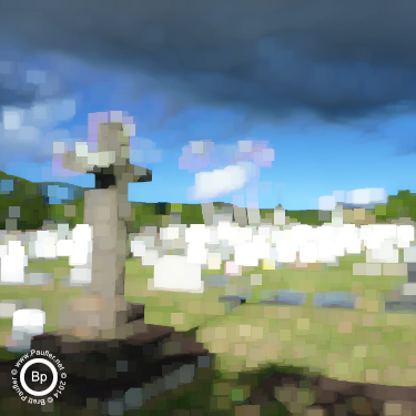 tropical cemetery with stone cross gravestone marker - maximum filter 10