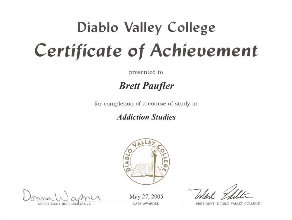 Brett Paufler DVC Addiction Studies Certificate