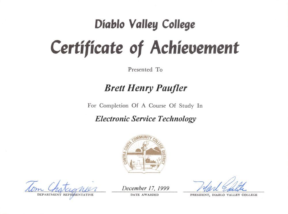Brett Paufler DVC Electronics Certificate